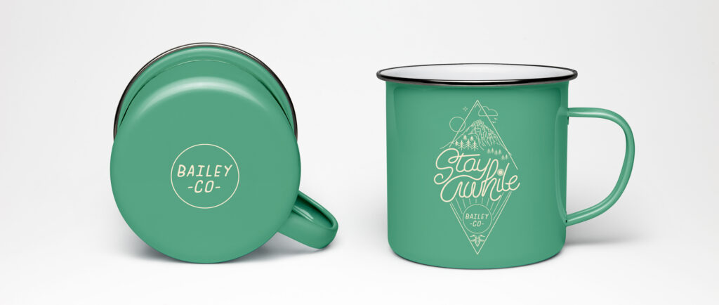 Giggling Goat stay awhile enamel mug