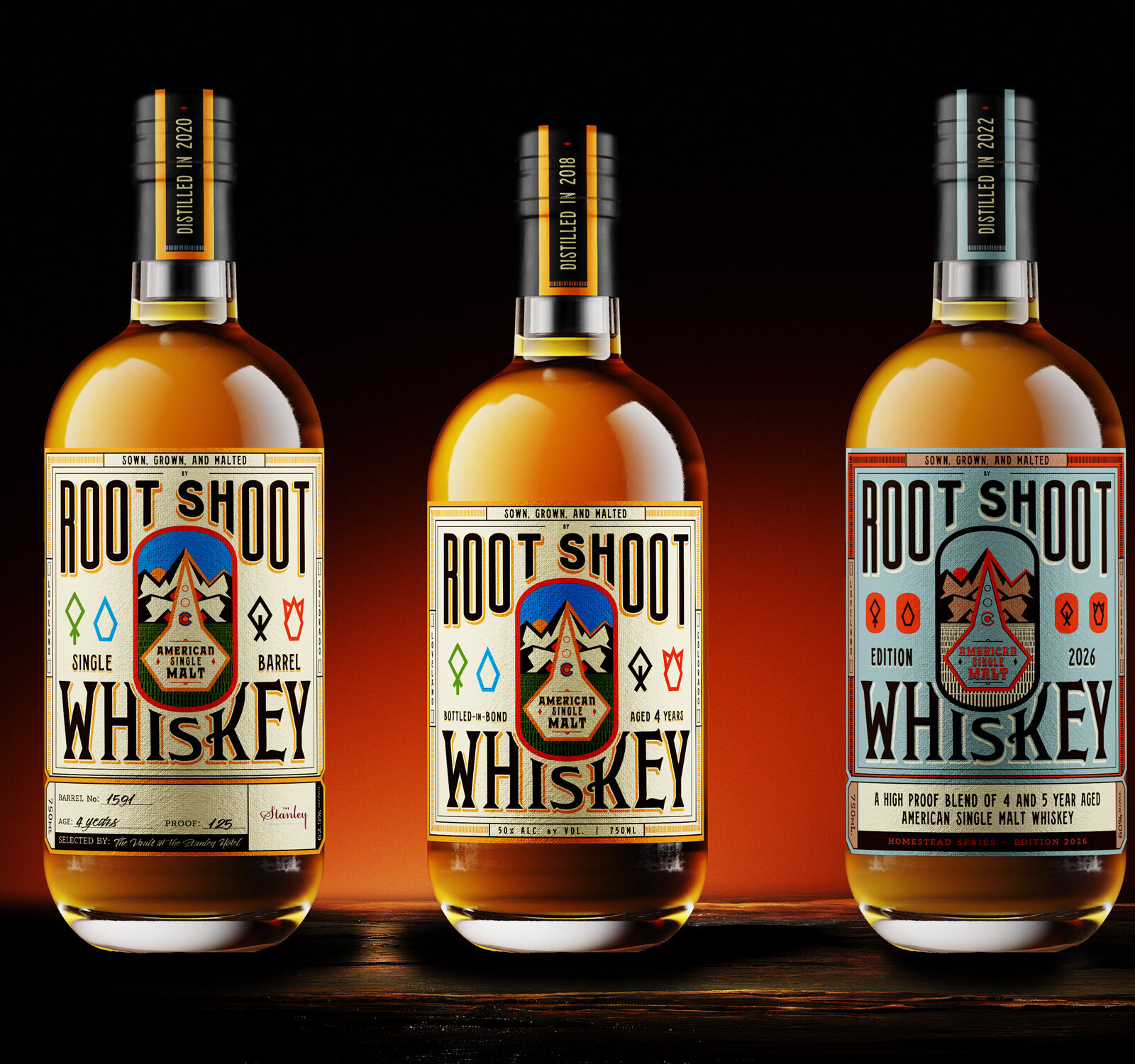 Root Shoot Spirits - whiskey bottle label design