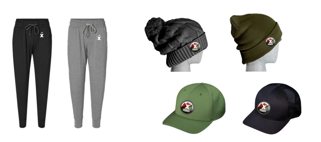 X health & fitness merch - joggers and hats