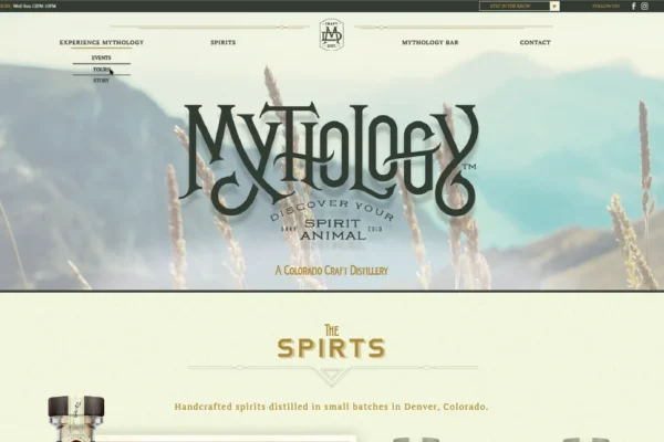 Mythology Distillery homepage